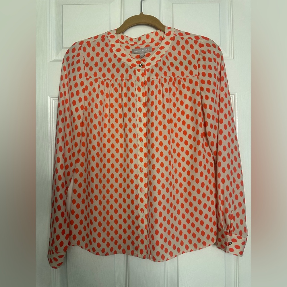Banana Republic Polka Dot Women's Blouse - Orange and White